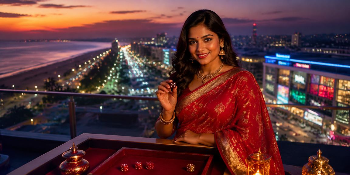 Evening view of Marina Beach with dice game activity