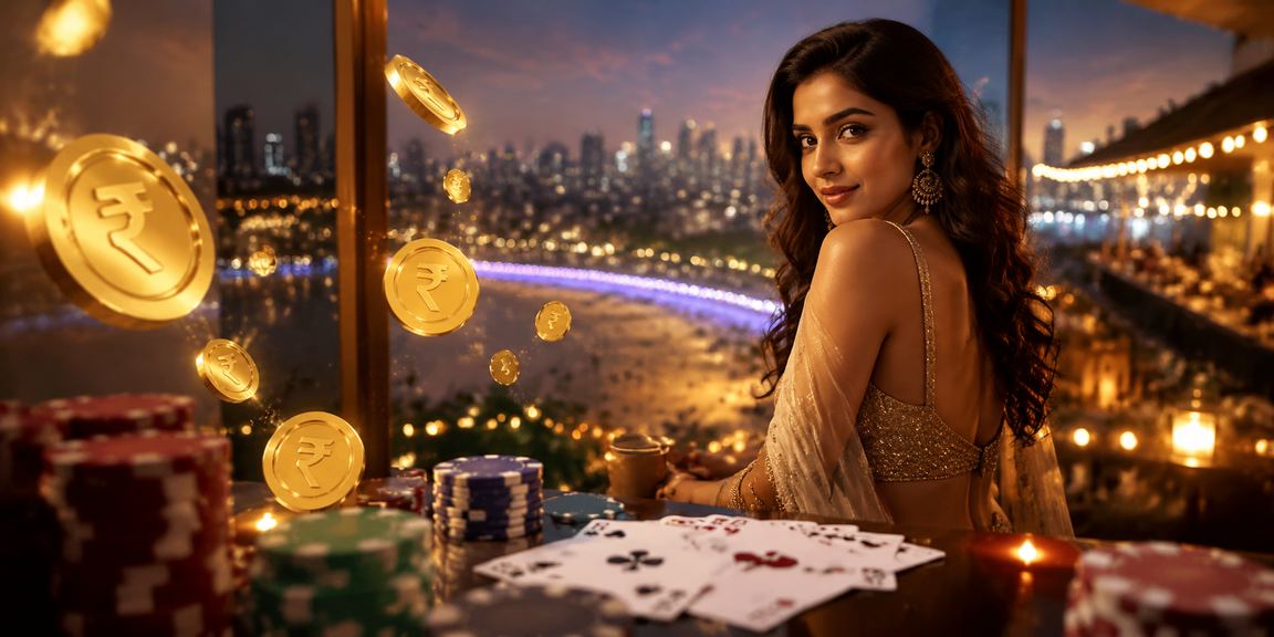 Teen Patti card game with Rupee notes on the table